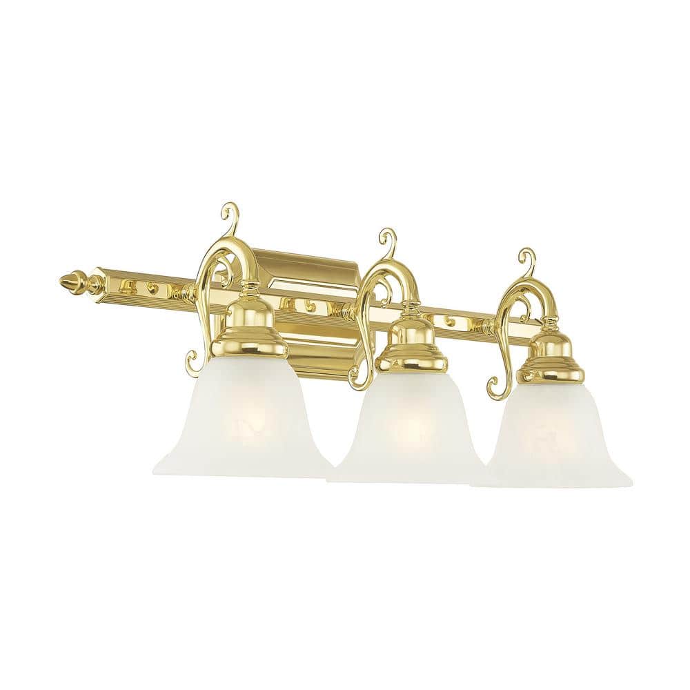 Polished Brass 3-Light Vanity with Alabaster Glass Shades