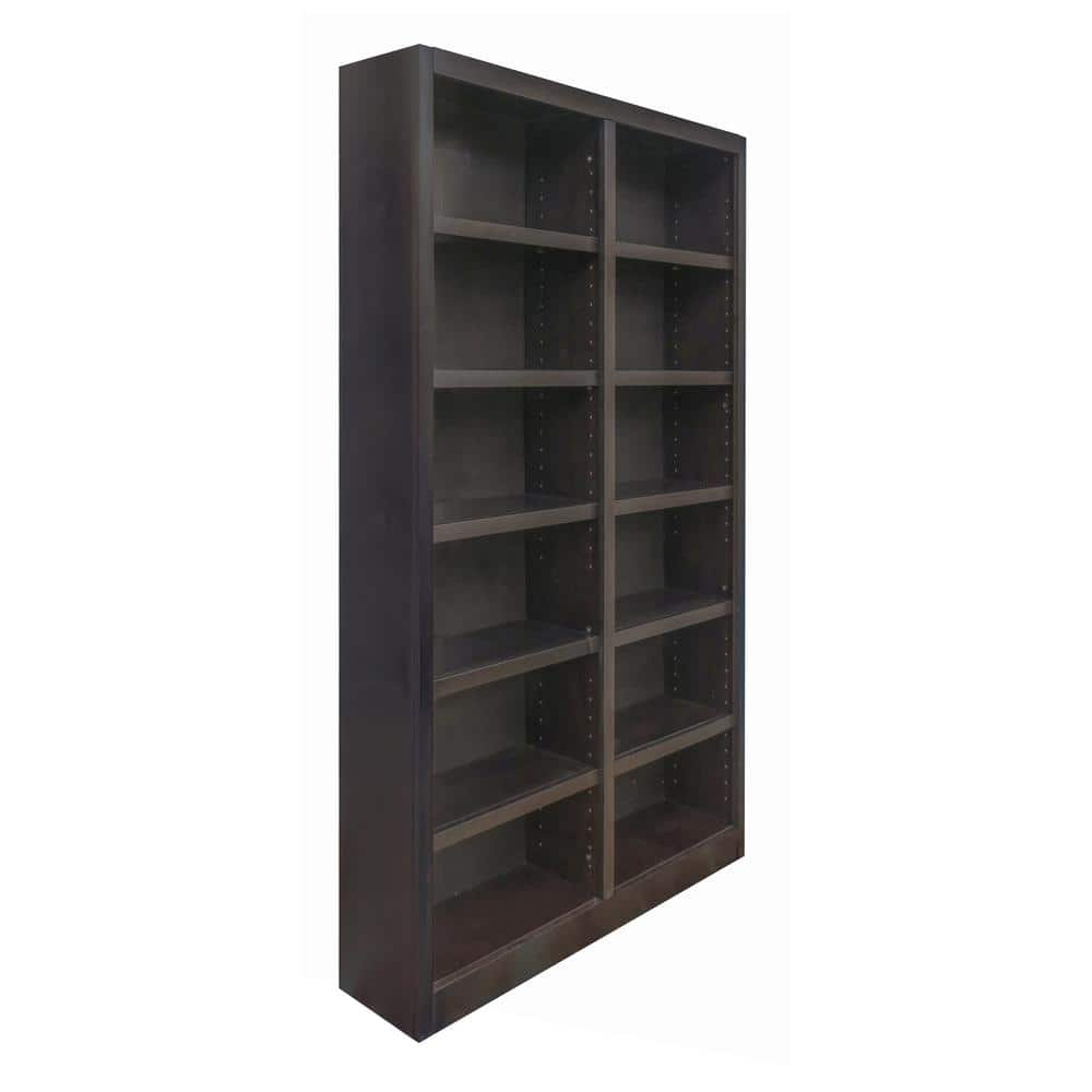 Espresso Finish Solid Wood Double Wide 12-Shelf Adjustable Bookcase