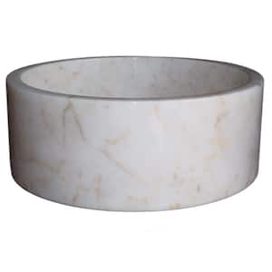 Cylindrical Natural Stone Vessel Sink in White Marble
