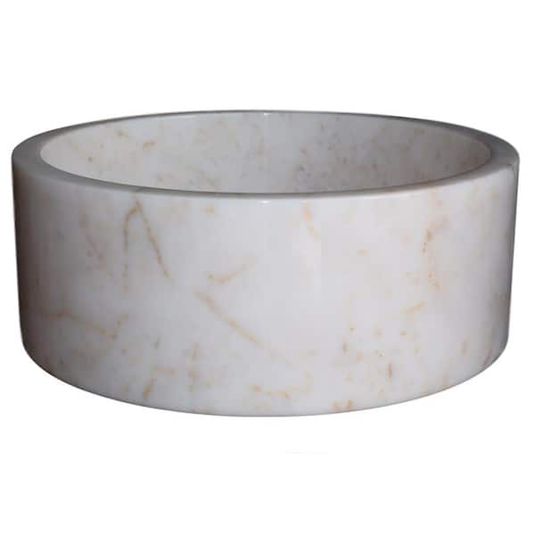 TashMart Cylindrical Natural Stone Vessel Sink in White Marble