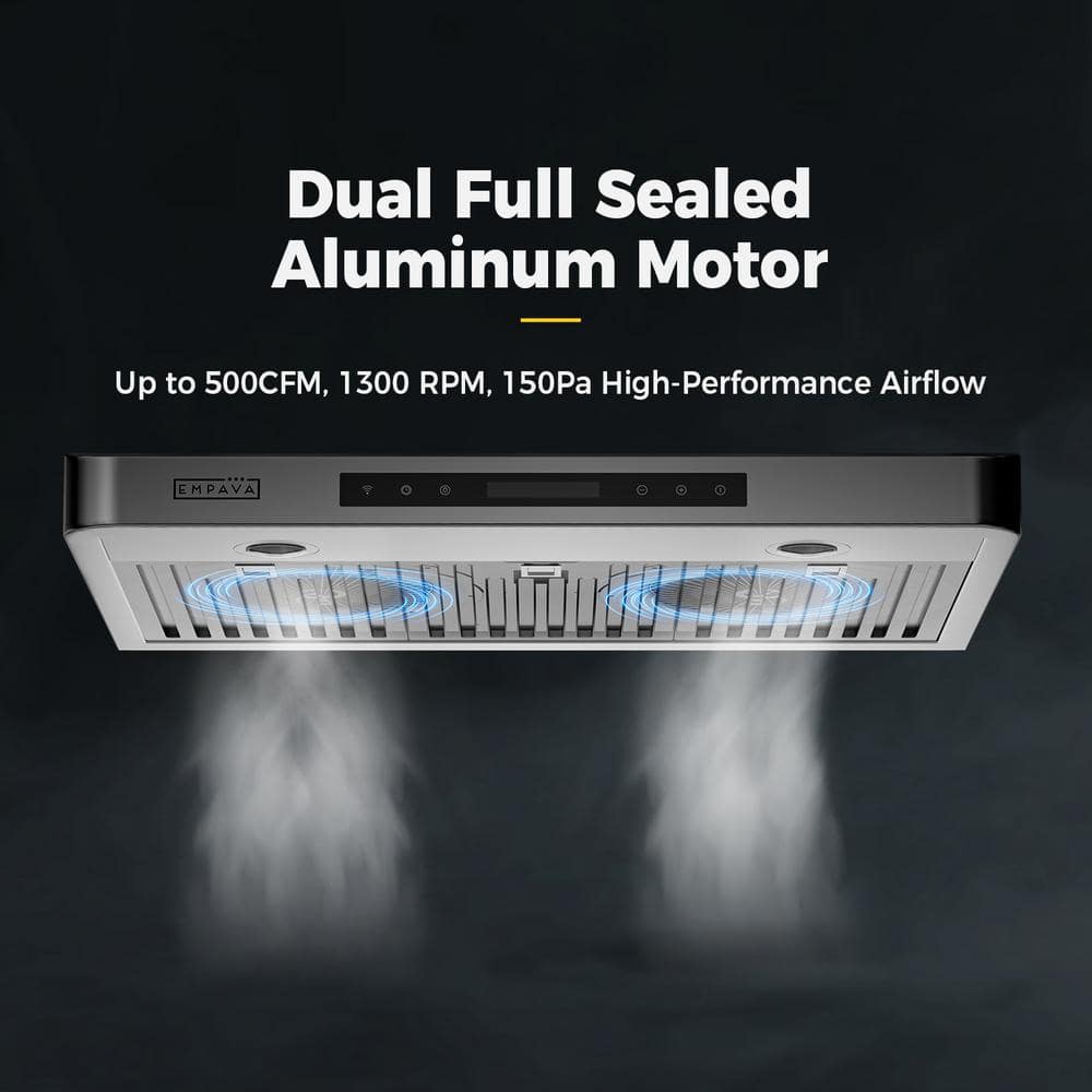 Empava 30 in. 500 CFM Ducted Under Cabinet Range Hood in Stainless Steel with Permanent Filters - Delay Shut-Off, Silver
