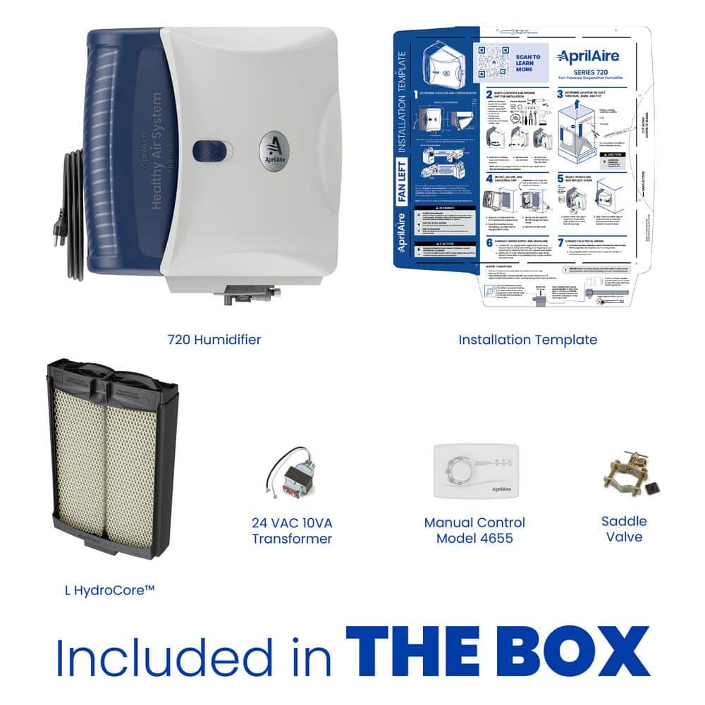 Whole-House White and Blue Evaporative Humidifier with Humidistat