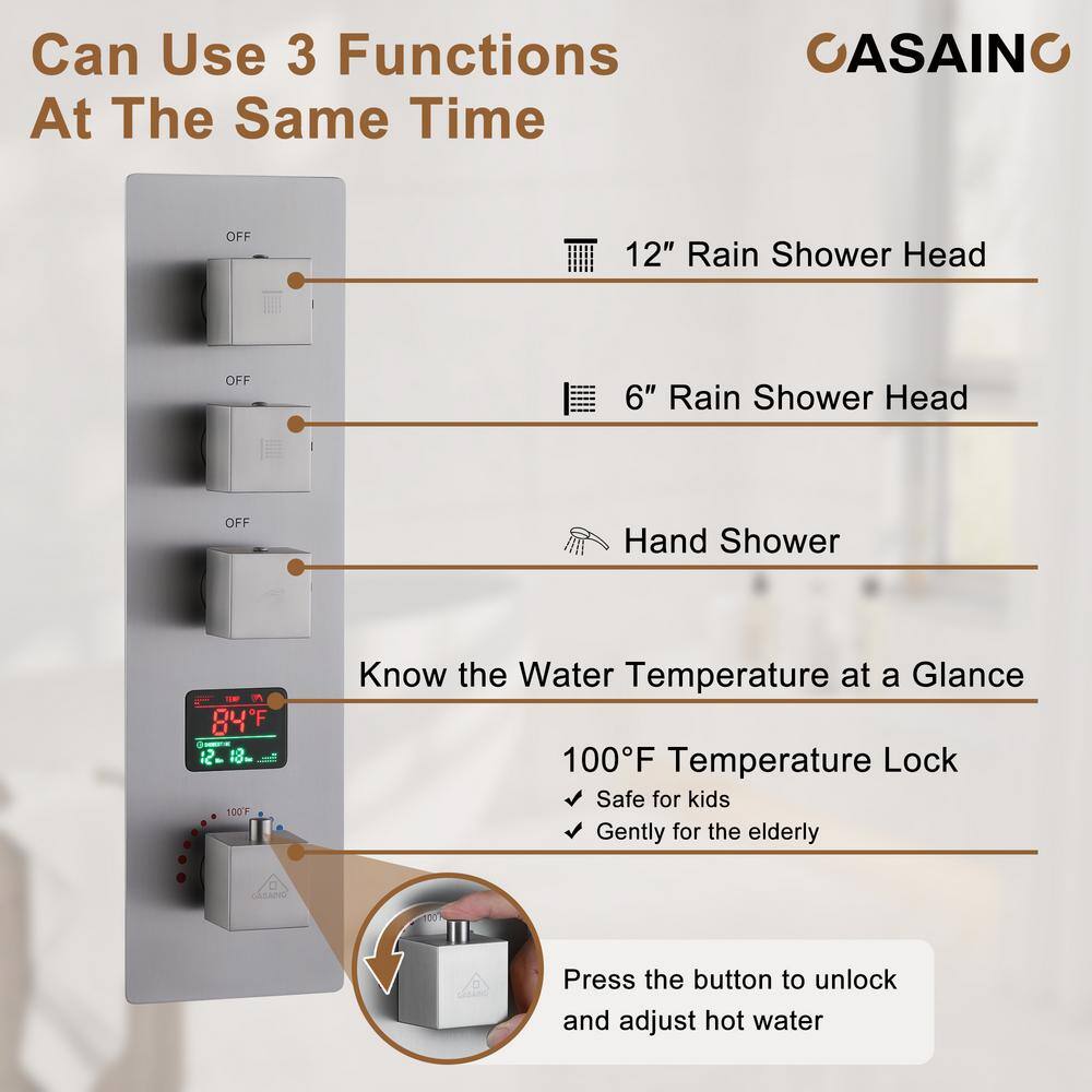 Brushed Nickel Dual Shower Head System with LED and Bluetooth