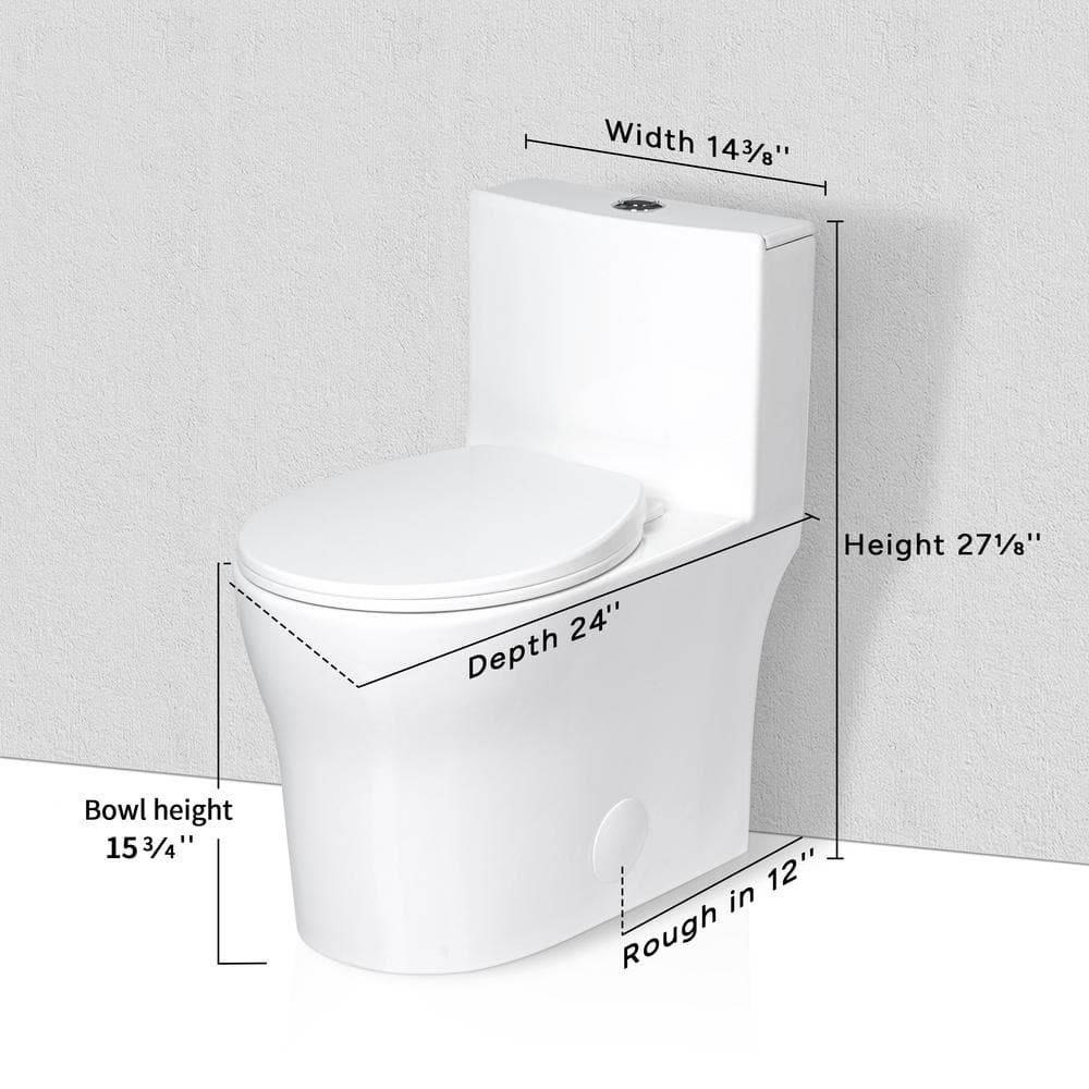 Gloss White Round One-Piece Dual Flush Toilet with Soft Close Seat