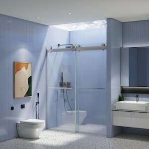 Moray 44 in. to 48 in. W x 76 in. H Double Sliding Frameless Shower Door in Chrome with Clear Glass