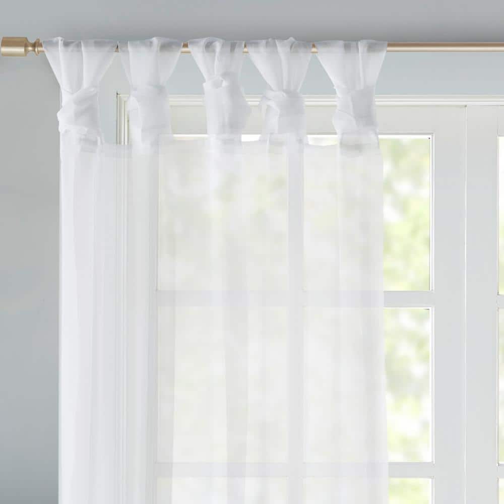 White Sheer Polyester Tab Top Kitchen Window Panels, 50" x 84"