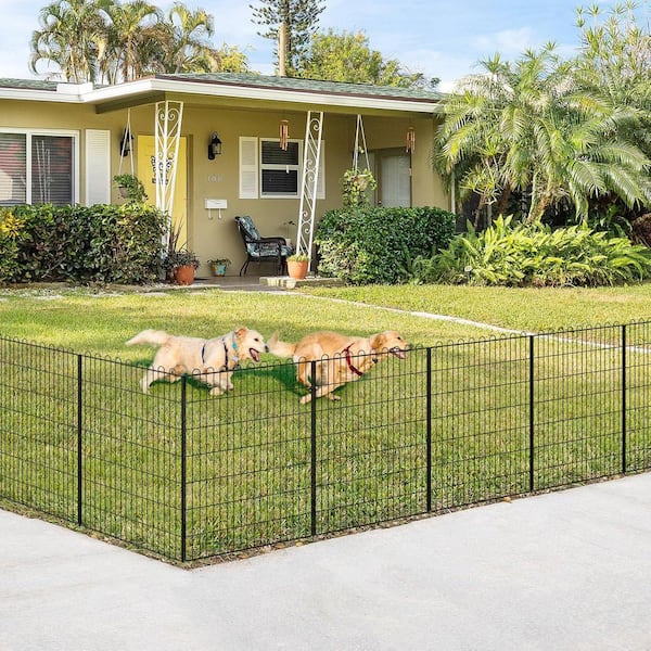 FXW Garden Fence 4 Panels 24in High Animal Barrier Decorative Metal Fence For Dogs Pets Temporary Fencing For Yard Patio Black