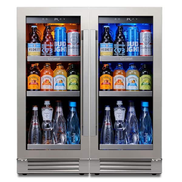 30 in. Dual Zone 200-Cans Beverage Cooler Built-In or Freestanding Fridge Side-by-Side Refrigerators Frost Free in Black