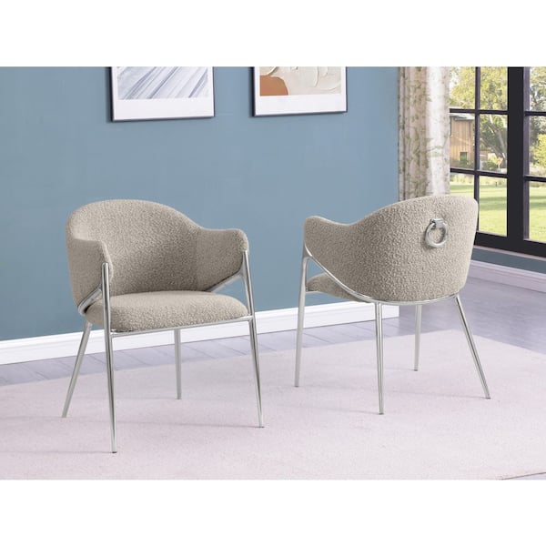 Best Quality Furniture Von Grey Boucle Fabric Side Chair (Set of 2) With Chrome Legs