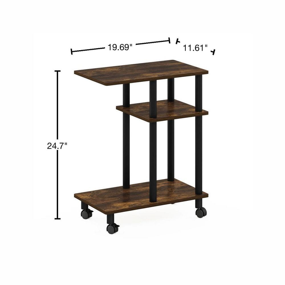 Amber Pine & Black Engineered Wood U-Shaped Side Table on Casters