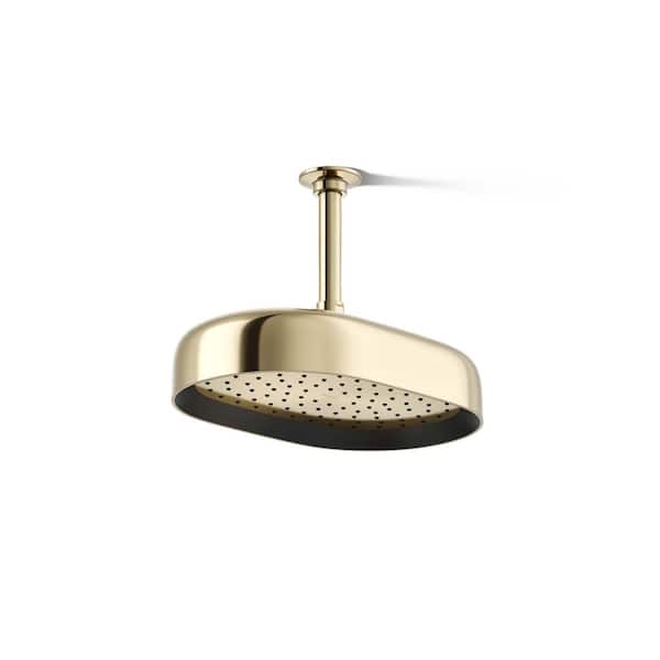 KOHLER Statement Oblong 1-Spray Patterns 1.75 GPM 12 in. Ceiling Mount Rainhead Fixed Shower Head in Vibrant French Gold