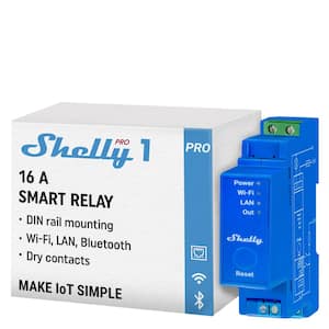 Pro 1, 16A, WiFi and Bluetooth 1 Channel Smart Relay Switch, Home Automation, Remote Control, Dry Contacts