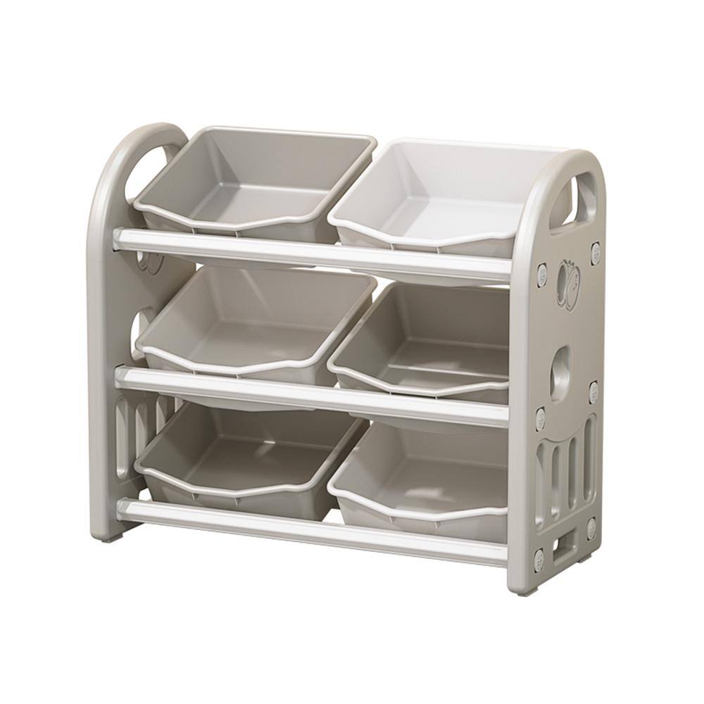 Kids Furniture Gray Storage Cabinet with HDPE Shelf and 6-Bins for Playroom