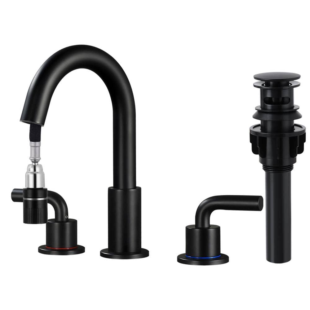 8 in. Widespread Double Handle Bathroom Faucet with Pull Out Sprayer, Bathr