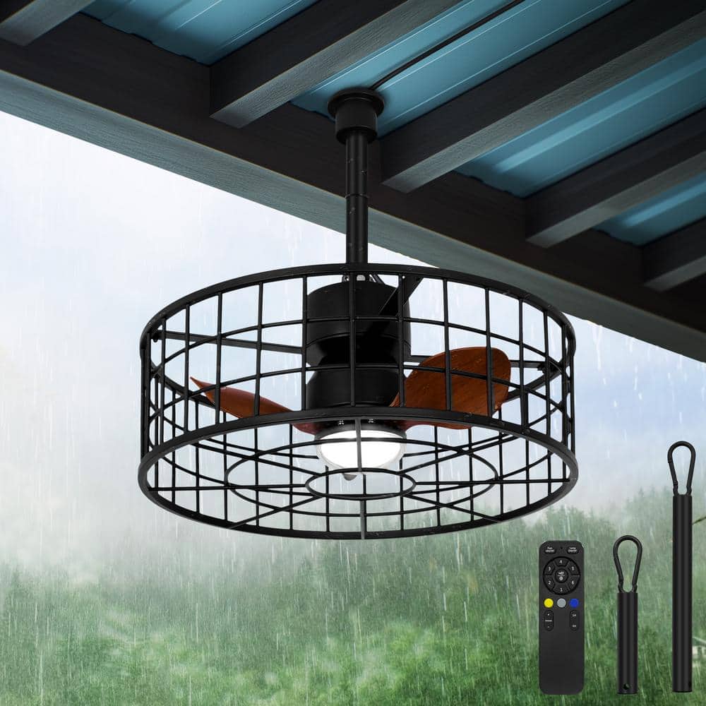 20 in. Waterproof Outdoor Black Ceiling Fan with Lights with Remote Control