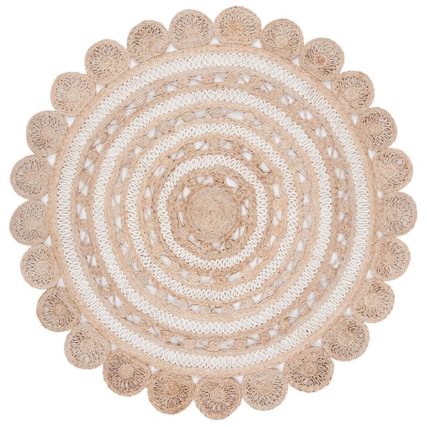 Natural Fiber 10 ft. x 10 ft. Ivory/Natural Solid Color Round Area Rug