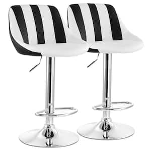 2-Piece Adjustable 40.5 in. ch Faux Leather Bar Stool in Striped Black and White with Chrome Base