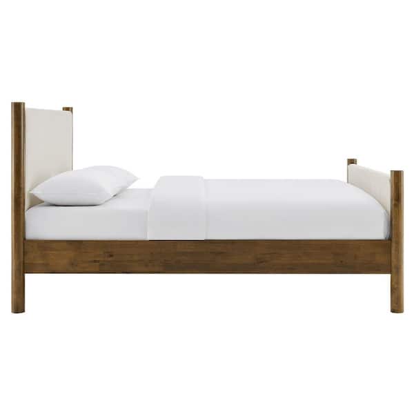 Maven Beige Wood Frame Queen Platform Bed with Upholstered Fabric Headboard and Footboard