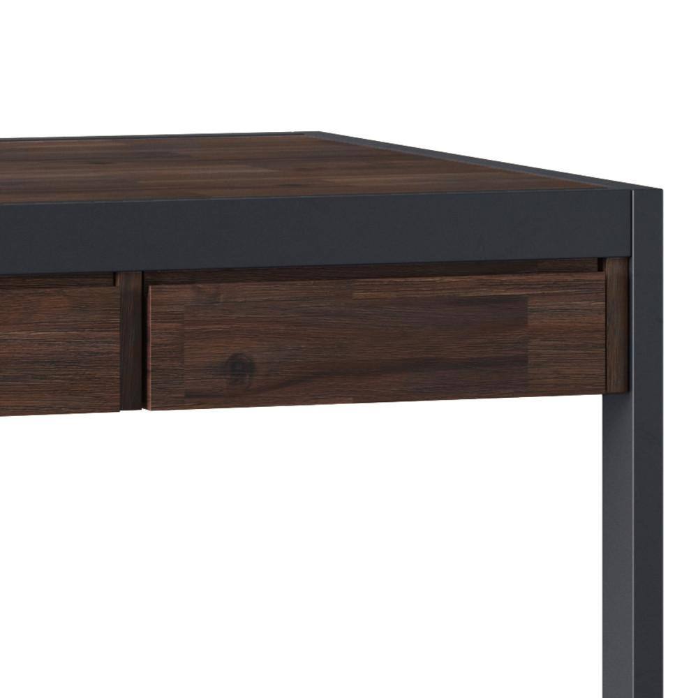 Distressed Charcoal Brown Acacia Wood Industrial Desk with Drawers