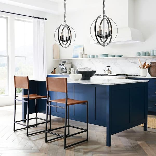 Rowley 4-Light Modern Matte Black Adjustable Globe Chandelier for Living Room, Dining Room, or Kitchen