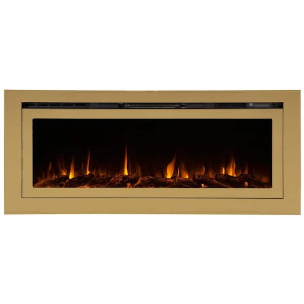 Deluxe 60 in. Wall Mount or Recessed Electric Fireplace in Gold with LED Flame