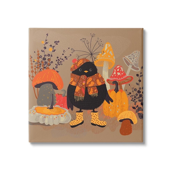 Stupell Industries Cozy Crow with Mushrooms byVerbrugge Watercolor 1-Piece Unframed Graphic Print Animal Poster Art Print 30 in. x 30 in.