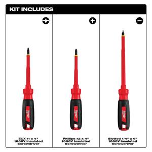 3-Piece Milwaukee 1000-Volt Insulated Screwdriver Set