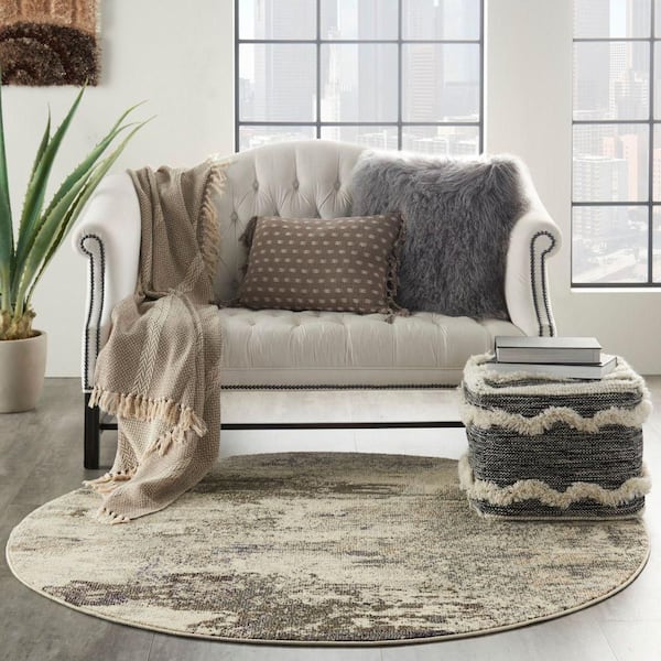 Celestial Ivory/Grey 8 ft. x 8 ft. Abstract Modern Round Area Rug