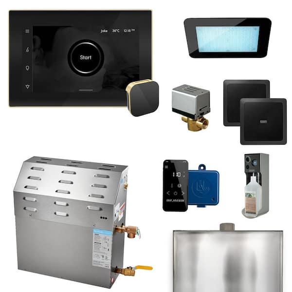 Mr. Steam Super (XDream) 12000-Watt Steam Generator with iSteamX Control and Aroma Glass Steamhead in Black Satin Brass