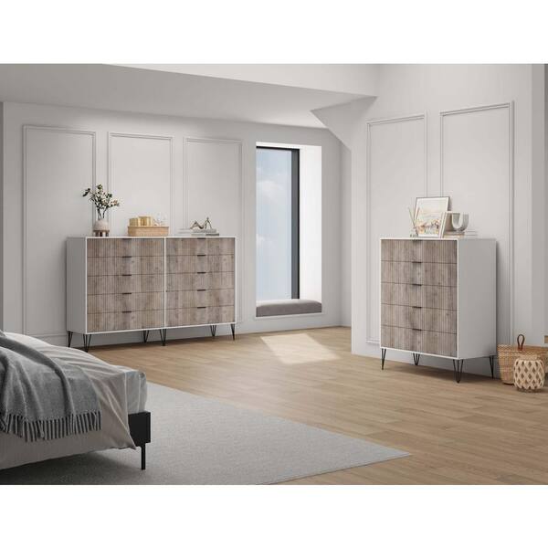 Manhattan Comfort DUMBO Modern 10-Drawer Double Tall Dresser in White and Grey