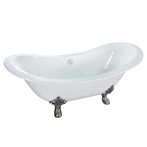 Barclay Products Macon 61 in. Cast Iron Double Slipper Clawfoot Non-Whirlpool Bathtub in White with 7 in. Deck Holes