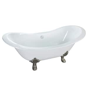 Macon 61 in. Cast Iron Double Slipper Clawfoot Non-Whirlpool Bathtub in White with No Faucet Holes and PN Feet