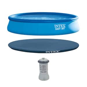 15 ft. x 33 in. Round Easy Set Above Ground Swimming Pool, Filter Pump and Cover Tarp