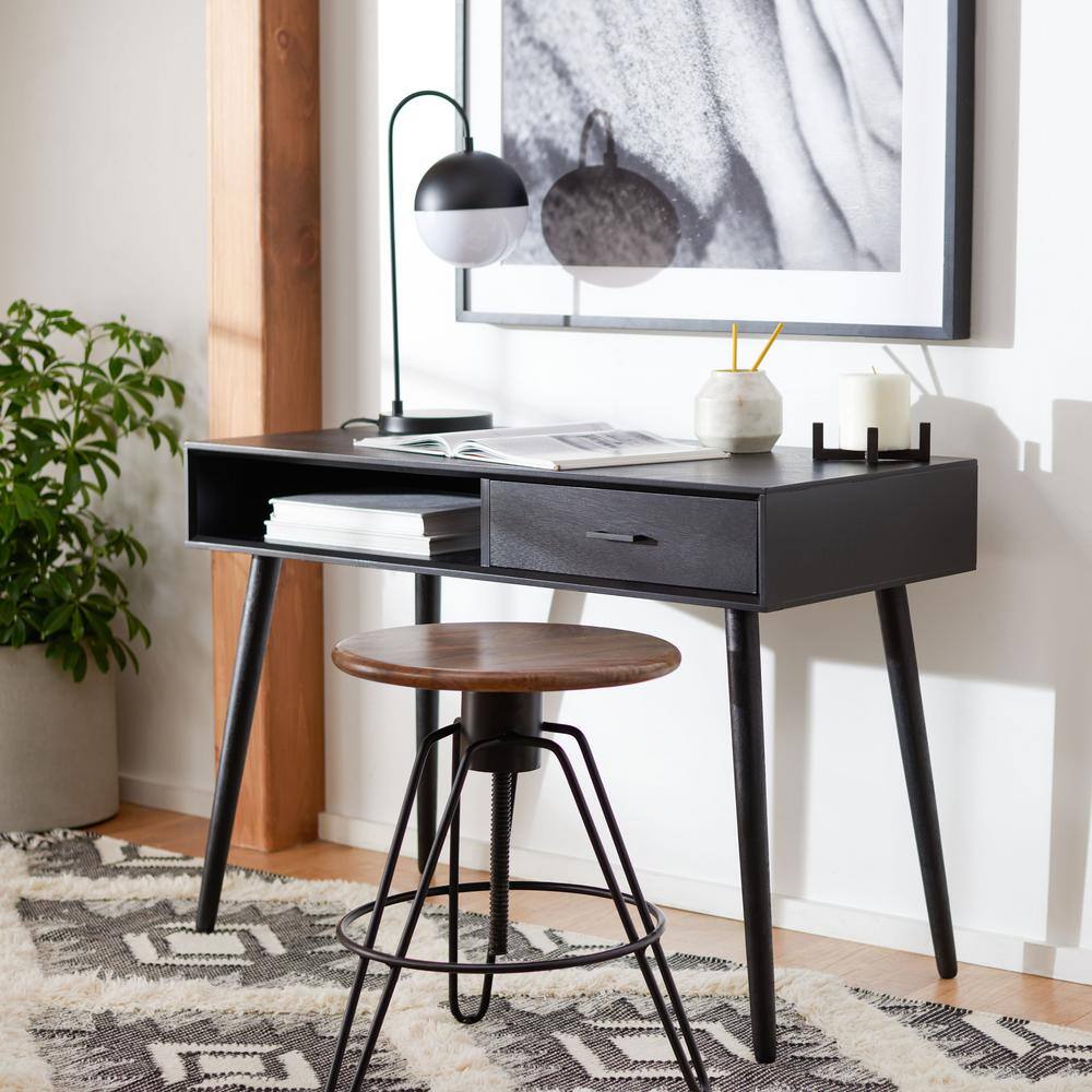 Mid-Century Charm Black Writing Desk with Splayed Legs and Drawer