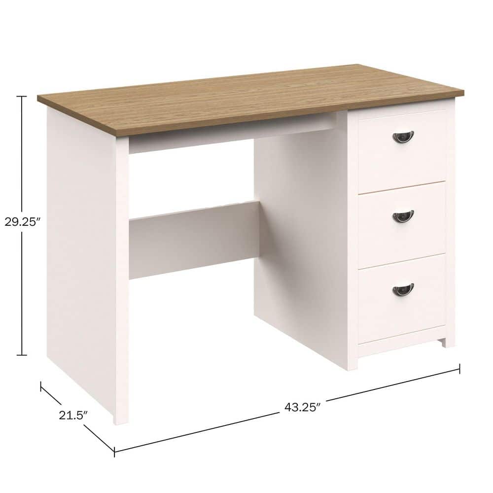 White Wood Computer Desk with 3-Drawer Filing Cabinet