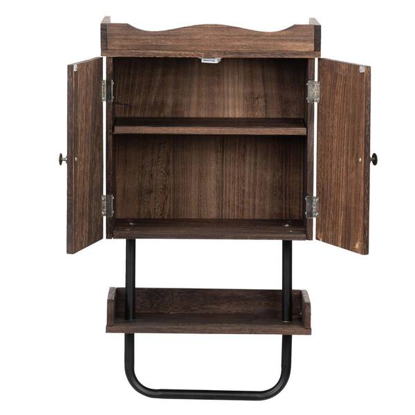 17 in. W x 8 in. D x 21 in. H Bathroom Storage Wall Cabinet Medicine  Cabinet in Rustic Brown w/Open Shelf & Towel Bar