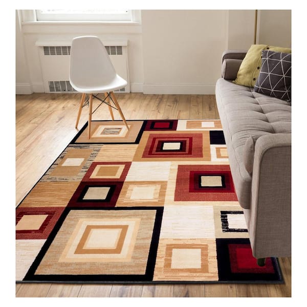 Well Woven Miami Sensation Squares Modern Geo Mid-Century Red 4 ft. x 5 ft. Area Rug