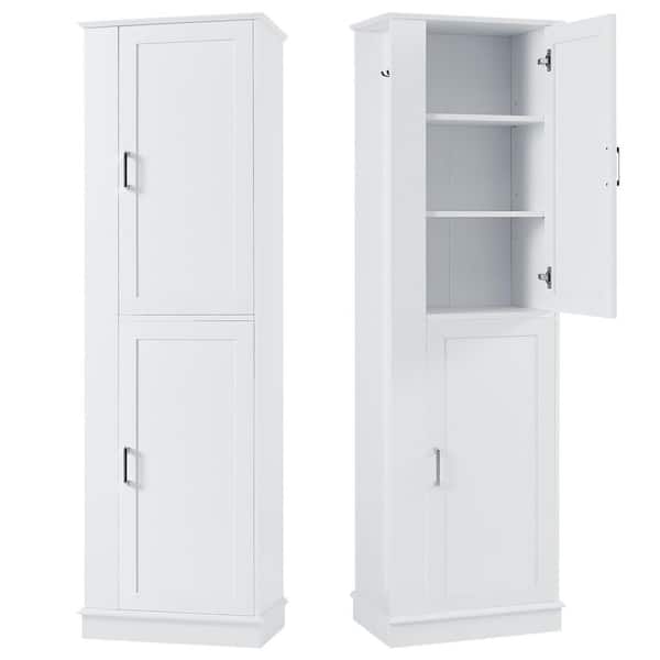 Tall Bathroom Storage Cabinet, Freestanding Storage Cabinet with Hook and Adjustable Shelf, MDF Board, White