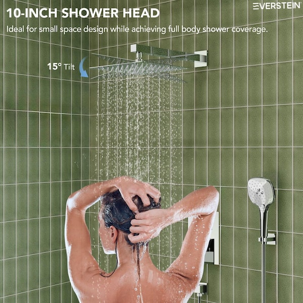 EVERSTEIN Single-Handle 4-Spray Square Shower Faucet and Handheld