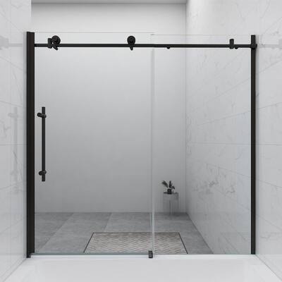 60 in. W x 59 in. H Bypass Sliding Semi Frameless Tub Door in Matte Black with Clear Glass