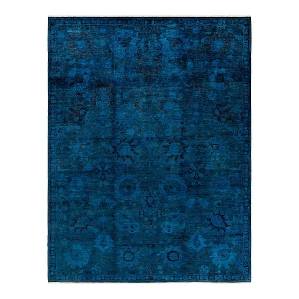 Solo Rugs One-of-a-Kind Contemporary Blue 9 ft. x 12 ft. Hand Knotted Overdyed Area Rug