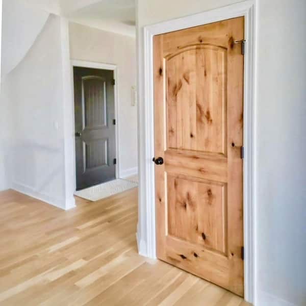 Rustic Knotty Alder 2-Panel Top Rail Arch Solid Wood Core Stainable Interior Door Slab