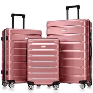 3-Piece Rose Gold ABS Hardside Luggage Set, Multifunctional Large