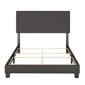Milan Upholstered Linen Platform Bed, Full, Black