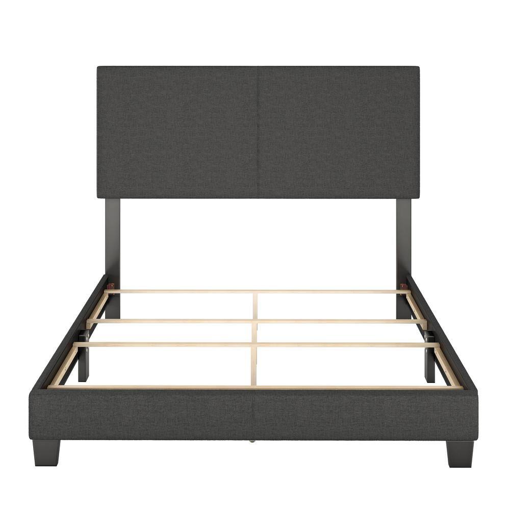 Milan Upholstered Linen Platform Bed, King, Black