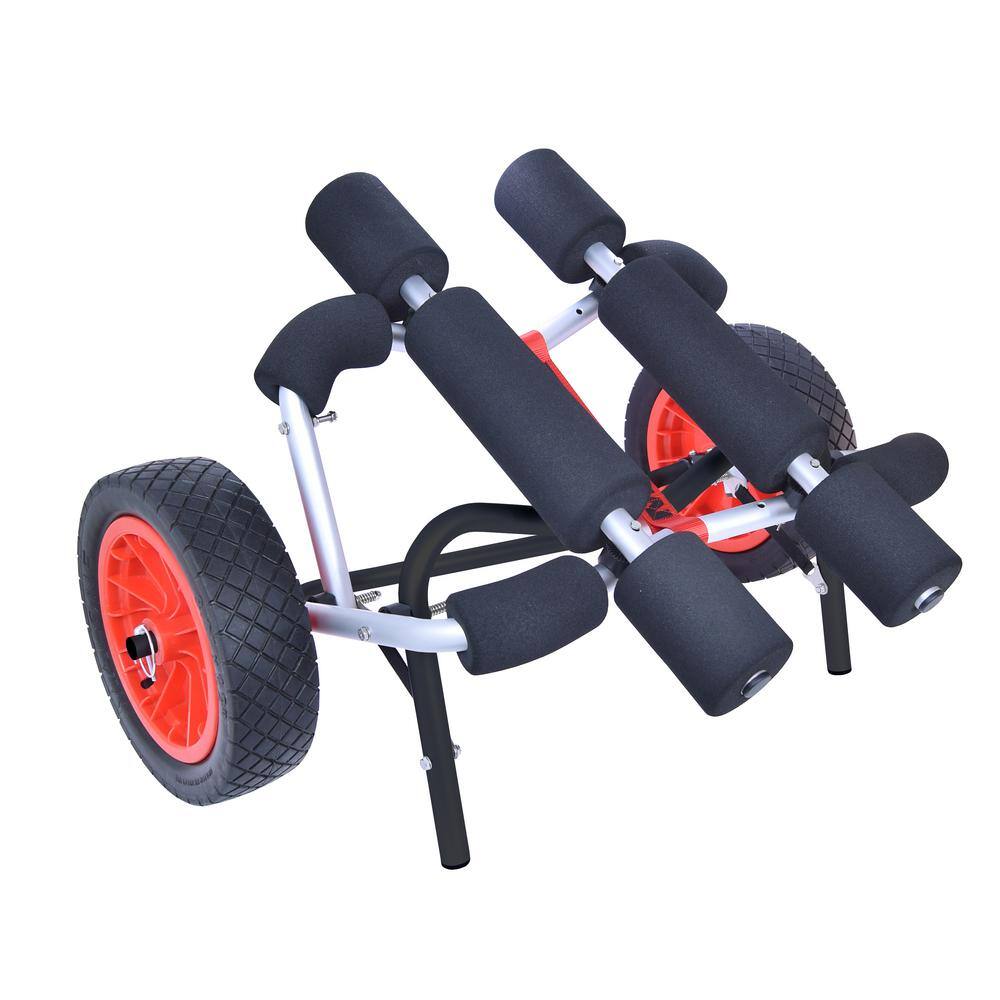 Large Folding Silver and Black Aluminum Kayak Cart with Strap