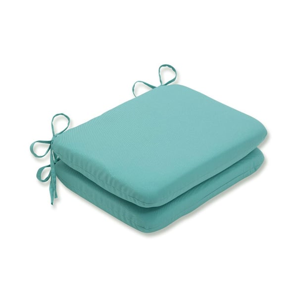 Pillow Perfect Solid 18.5 in. x 15.5 in. Outdoor Dining Chair Cushion in Blue (Set of 2)