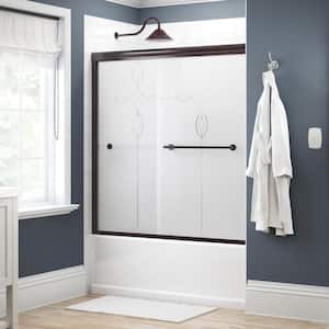 Traditional 59-3/8 x 58-1/8 in. Semi-Frameless Sliding Bathtub Door in Bronze with 1/4 in. Tempered Tranquility Glass