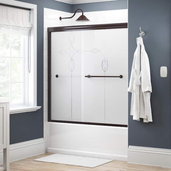 Delta Traditional 59-3/8 x 58-1/8 in. Semi-Frameless Sliding Bathtub Door in Bronze with 1/4 in. Tempered Tranquility Glass