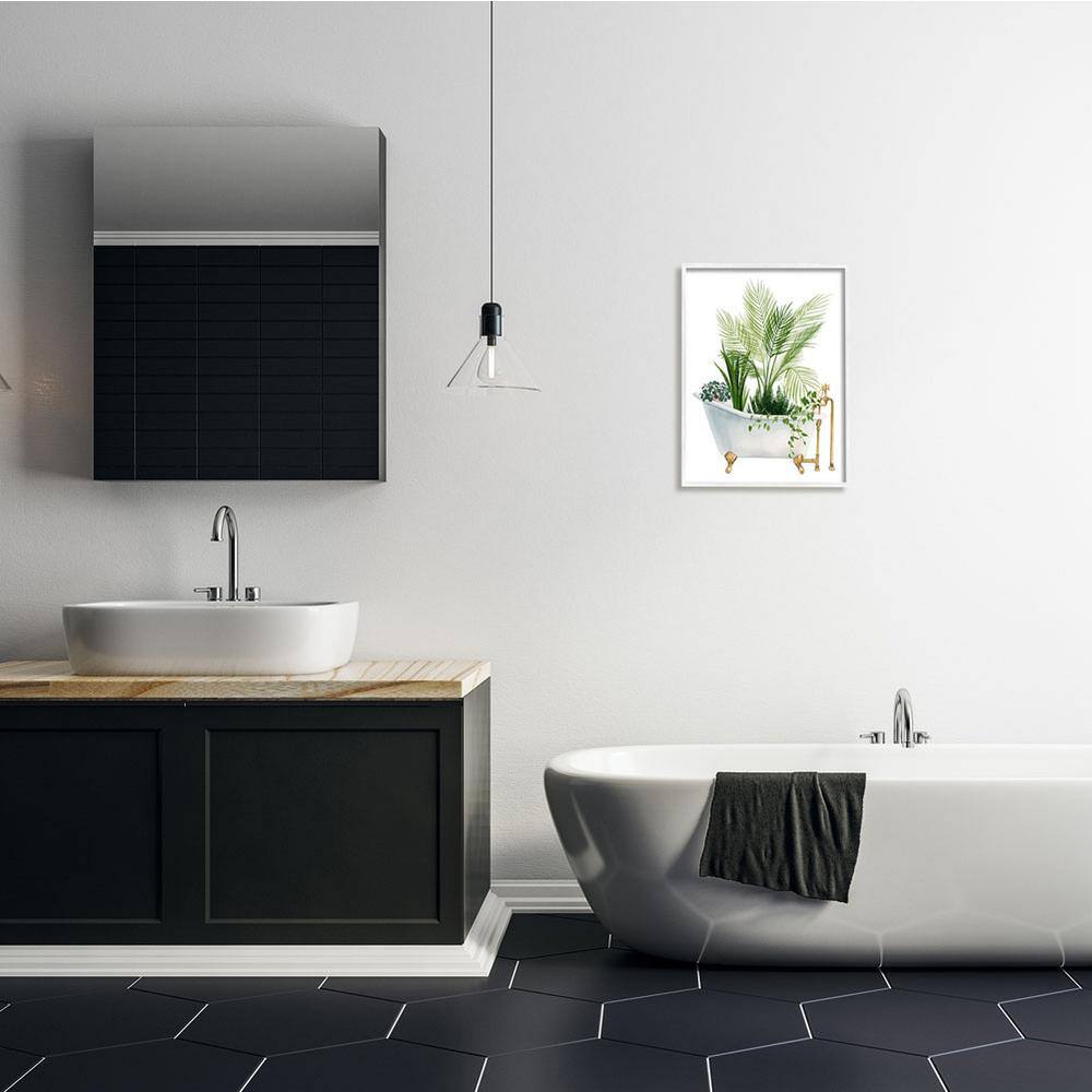 Greenery in Vintage Tub White Framed Canvas Print